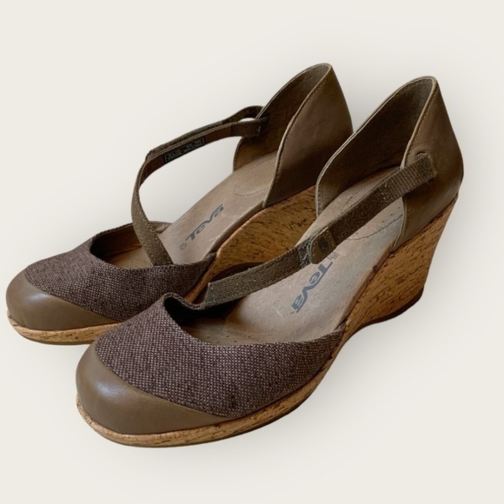 Teva Riviera Mary Jane Cork 3 inch High Heeled Closed Toe Brown Sandals Size 10